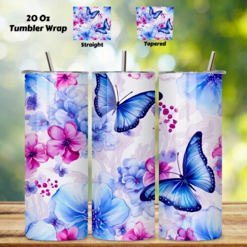 floral blossoms Tumbler Wrap, alcohol ink butterflies, floral tumbler wrap, gift idea, png downloads, sublimation blank cover image.