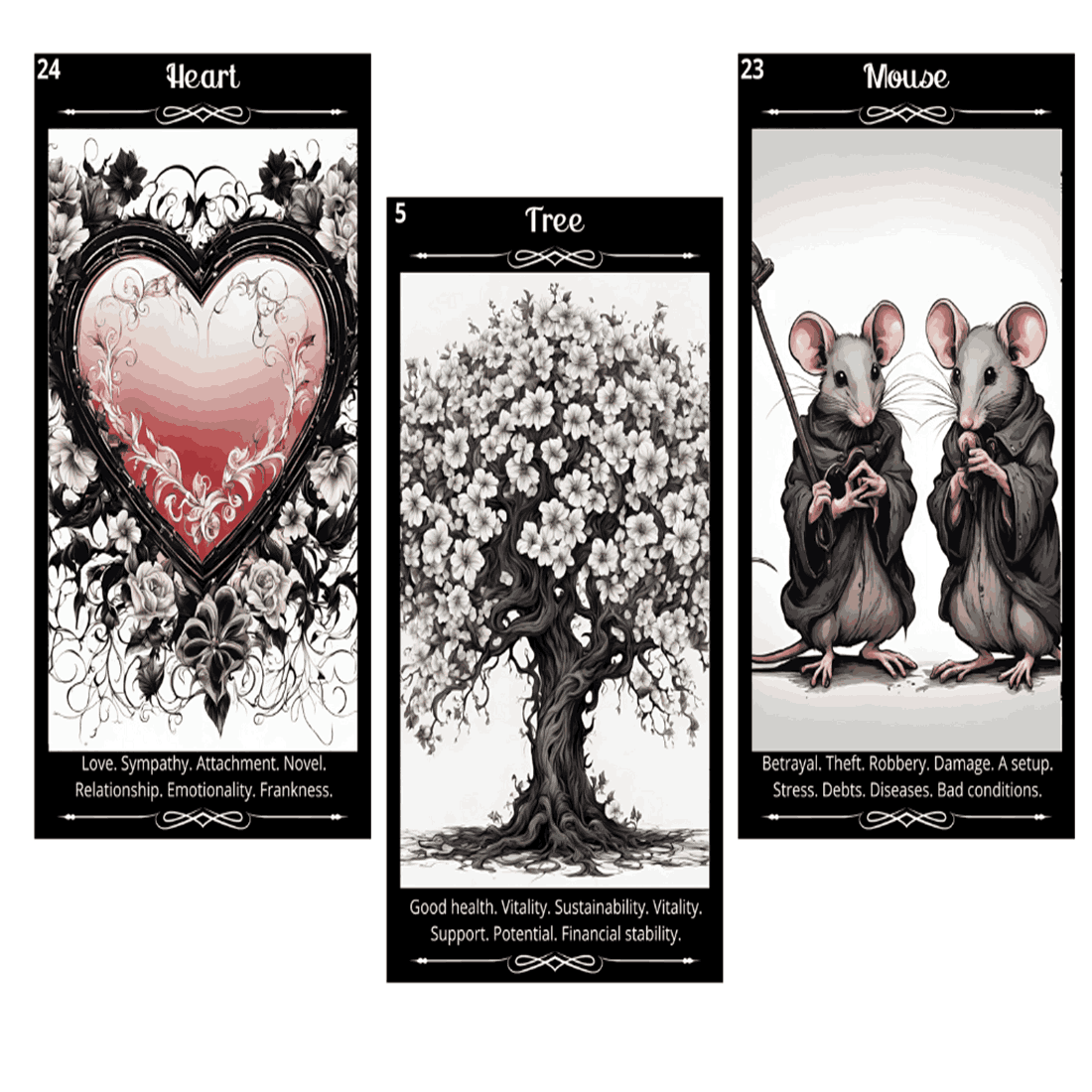 Lenormand deck printable with answers 36 backed cards A unique author's oracle Dark oracle deck Gothic oracle Cards with answers preview image.