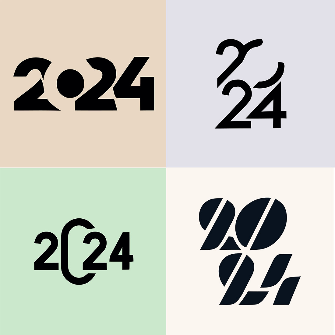 4 Set of 2024 number design template preview image.