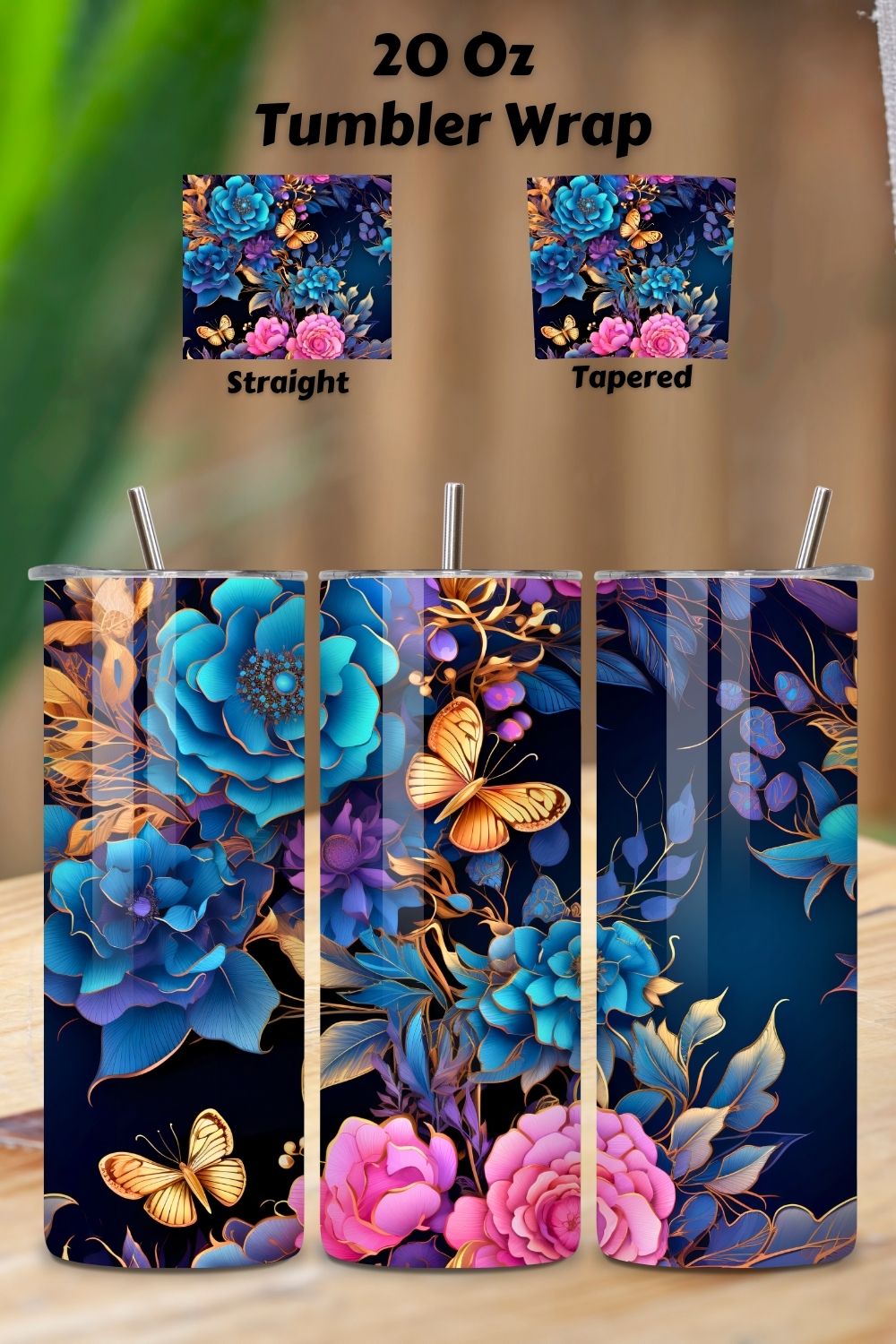 Golden Elegance Tumbler Wrap, alcohol ink butterflies, 3d tumbler wrap, butterfly tumbler, designs popular, elegant tumbler, floral tumbler wrap pinterest preview image.