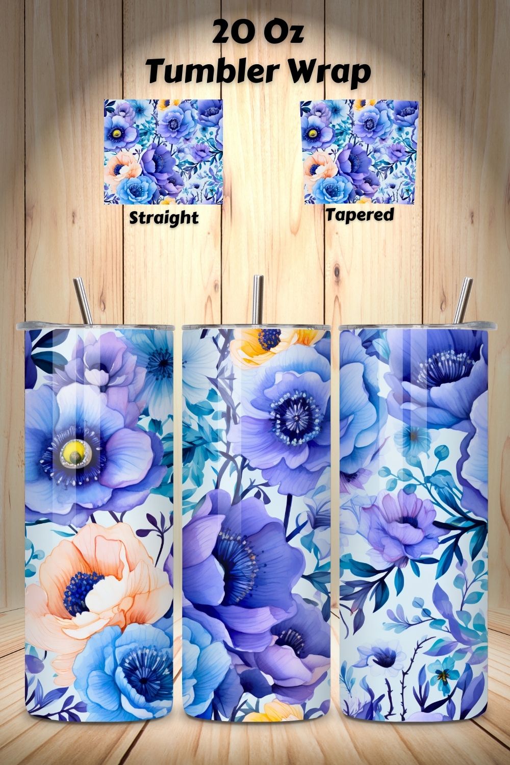 Watercolor Floral Tumbler Wrap, Seamless PNG Wrap, 20 oz skinny, 20oz skinny, 20 oz tumbler, floral tumble pinterest preview image.