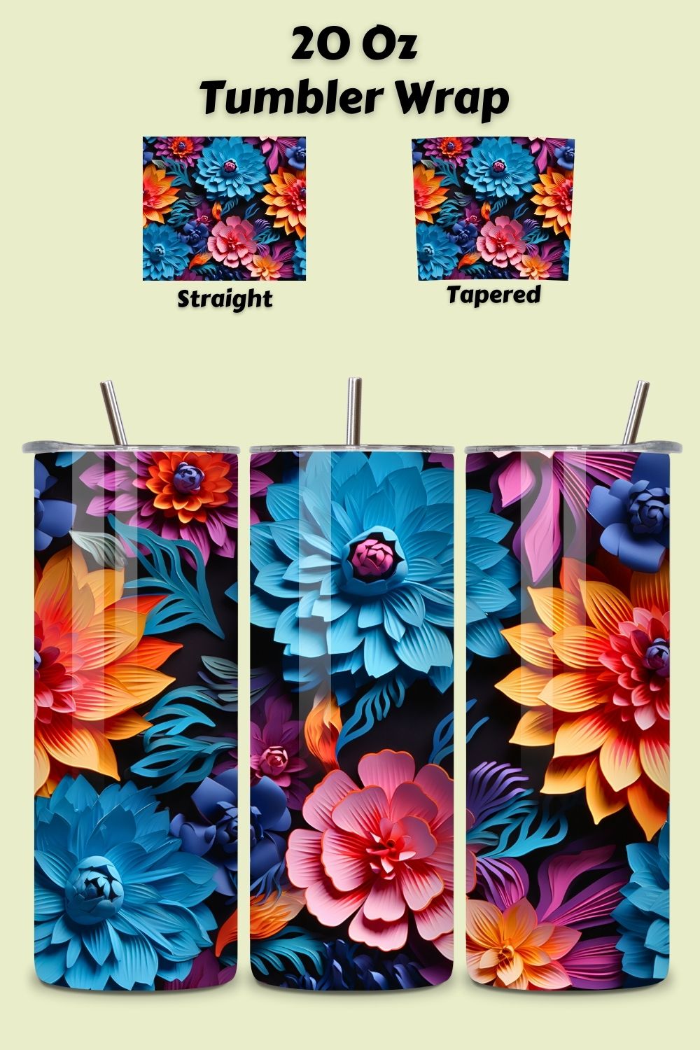 3D Floral Tumbler Wrap, Seamless Wrap PNG, 3d floral seamless, 3d floral tumbler, 3d flower tumbler, 3d flower wrap pinterest preview image.