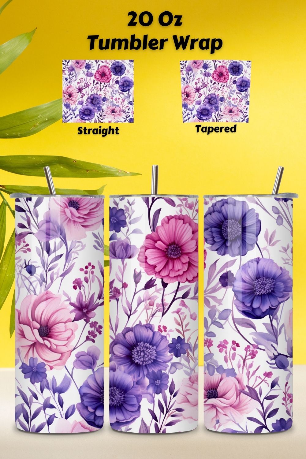 Whimsical Watercolor Wonderland Tumbler Wrap, Sublimation, 20 oz skinny tumbler, boho tumbler, designs downloads pinterest preview image.