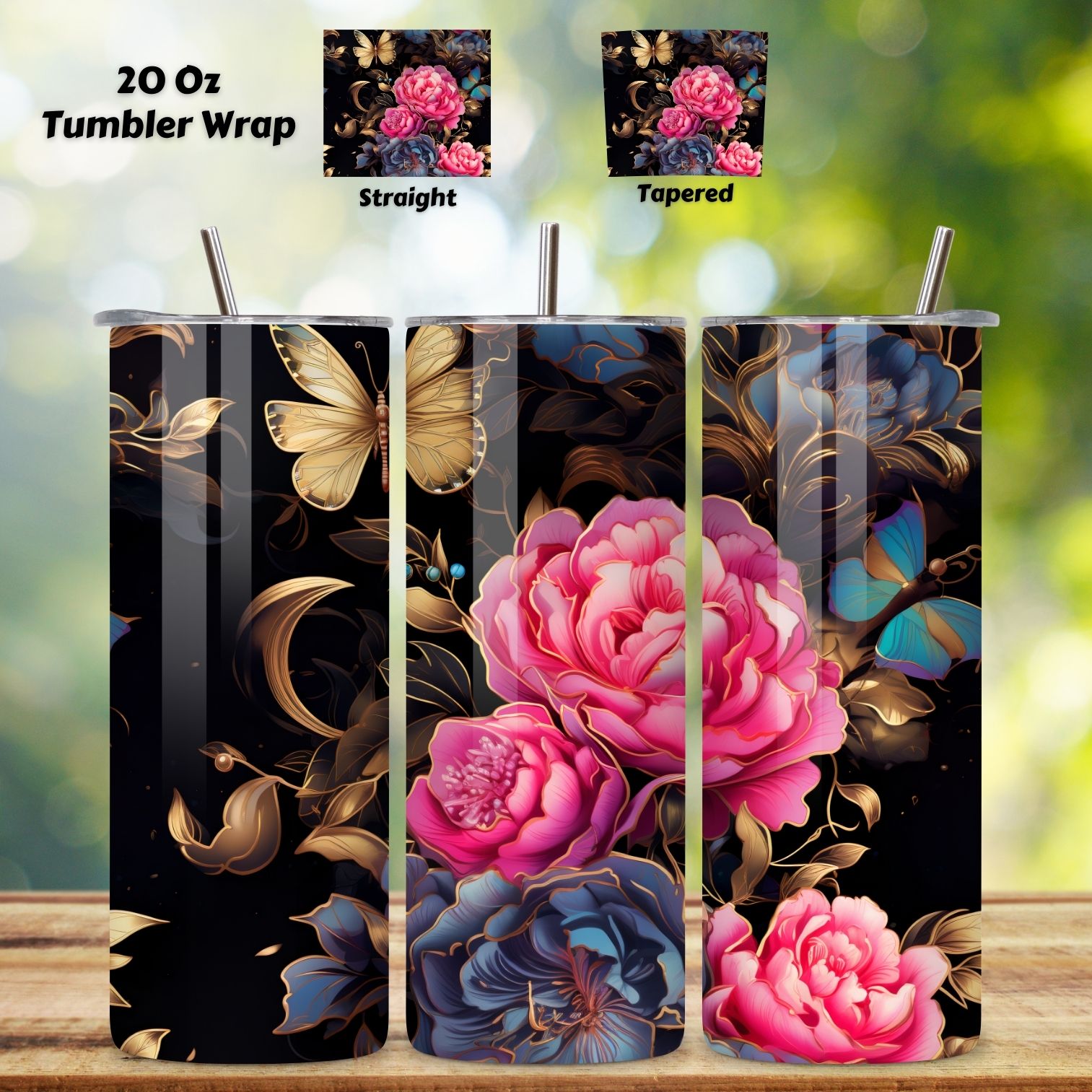 3D Flowers Butterflies Tumbler Wrap, alcohol ink butterflies, 3d tumbler png, 3d tumbler wrap, butterfly tumbler, designs popular, elegant tumbler, floral tumbler wrap cover image.