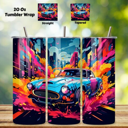 Pop Art Cars Tumbler Sublimation Wrap, 20oz PNG, old car tumbler, sublimation design, sublimation tumbler, tumbler sublimation, tumbler wrap designs, vintage car tumbler cover image.