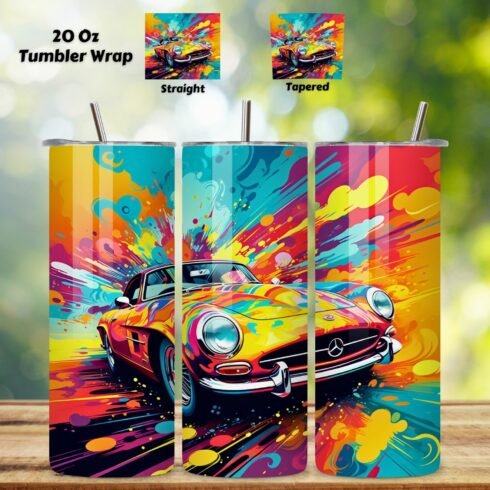 Pop Art Cars Tumbler Sublimation Design, 20oz Tumbler Wrap, old car tumbler, sublimation design, sublimation tumbler, tumbler sublimation, tumbler wrap designs cover image.
