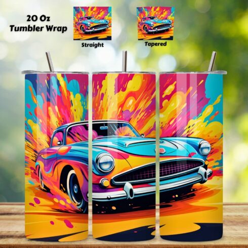 Pop Cars Tumbler Wrap, Sublimation Design, 20oz Skinny, old car tumbler, sublimation design, sublimation tumbler, tumbler sublimation cover image.