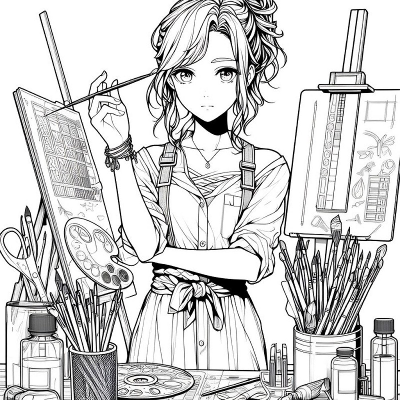 Anime Artistry Collection: 20 Exquisite Digital Coloring Pages - Instant Download PDF and JPG - Manga Girls, Anime Illustrations, Best Seller, Unique Creations, New Releases, Top-Rated Digital Book for Creative Enthusiasts preview image.