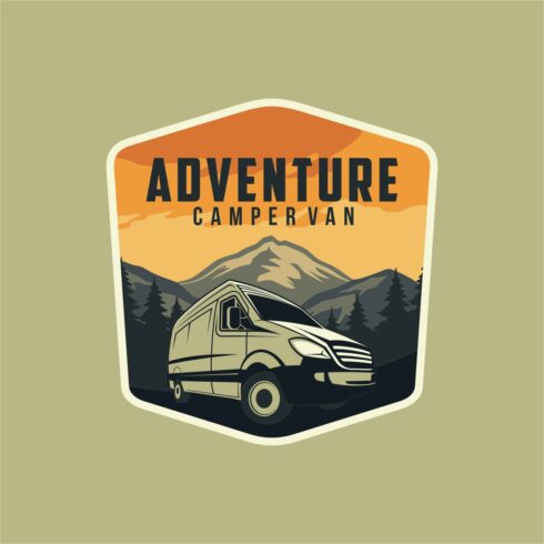 Camper van or recreational vehicle (RV) adventure car logo template, travel and recreation vector design - only 10$ cover image.