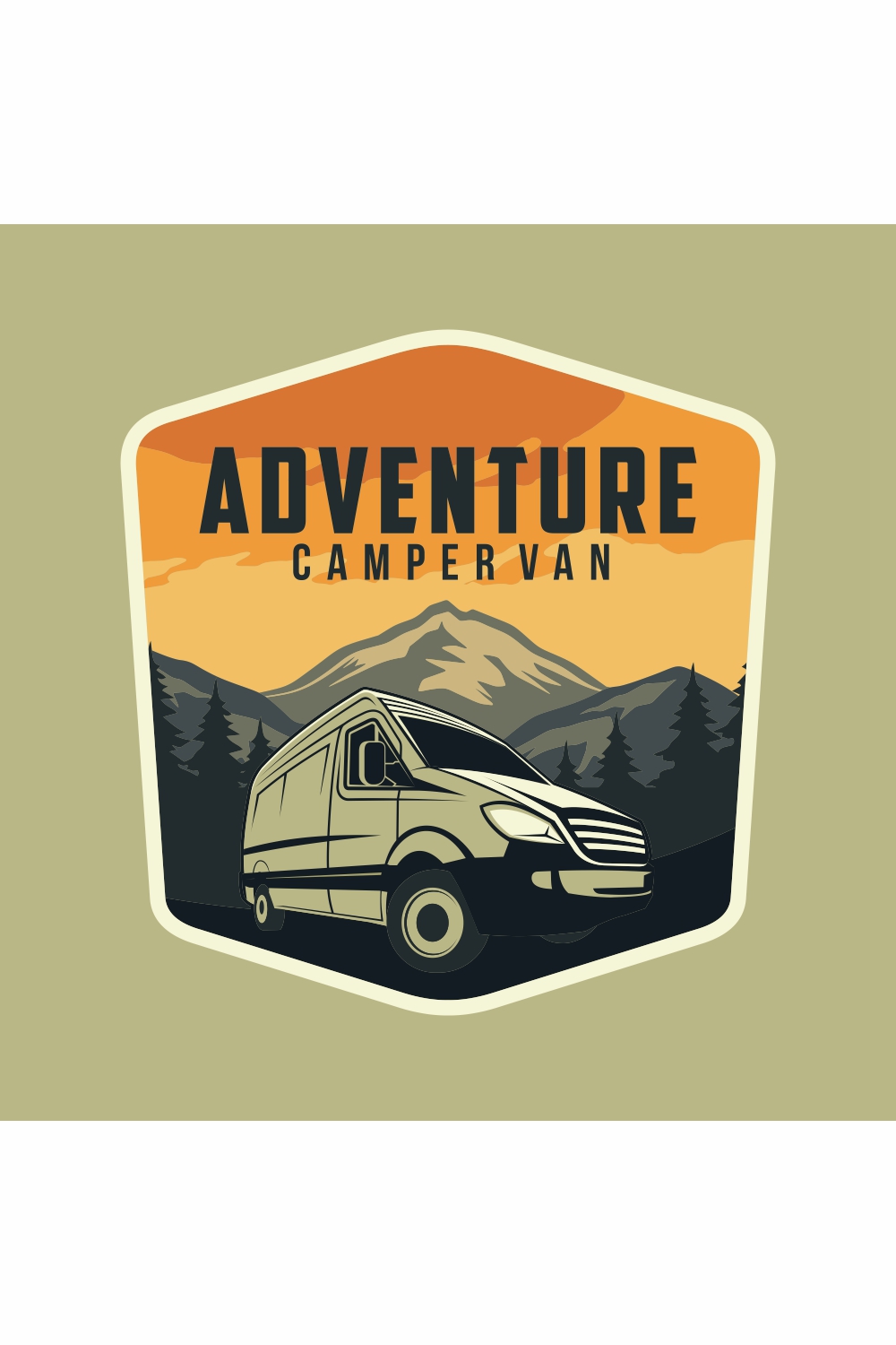 Camper van or recreational vehicle (RV) adventure car logo template, travel and recreation vector design - only 10$ pinterest preview image.