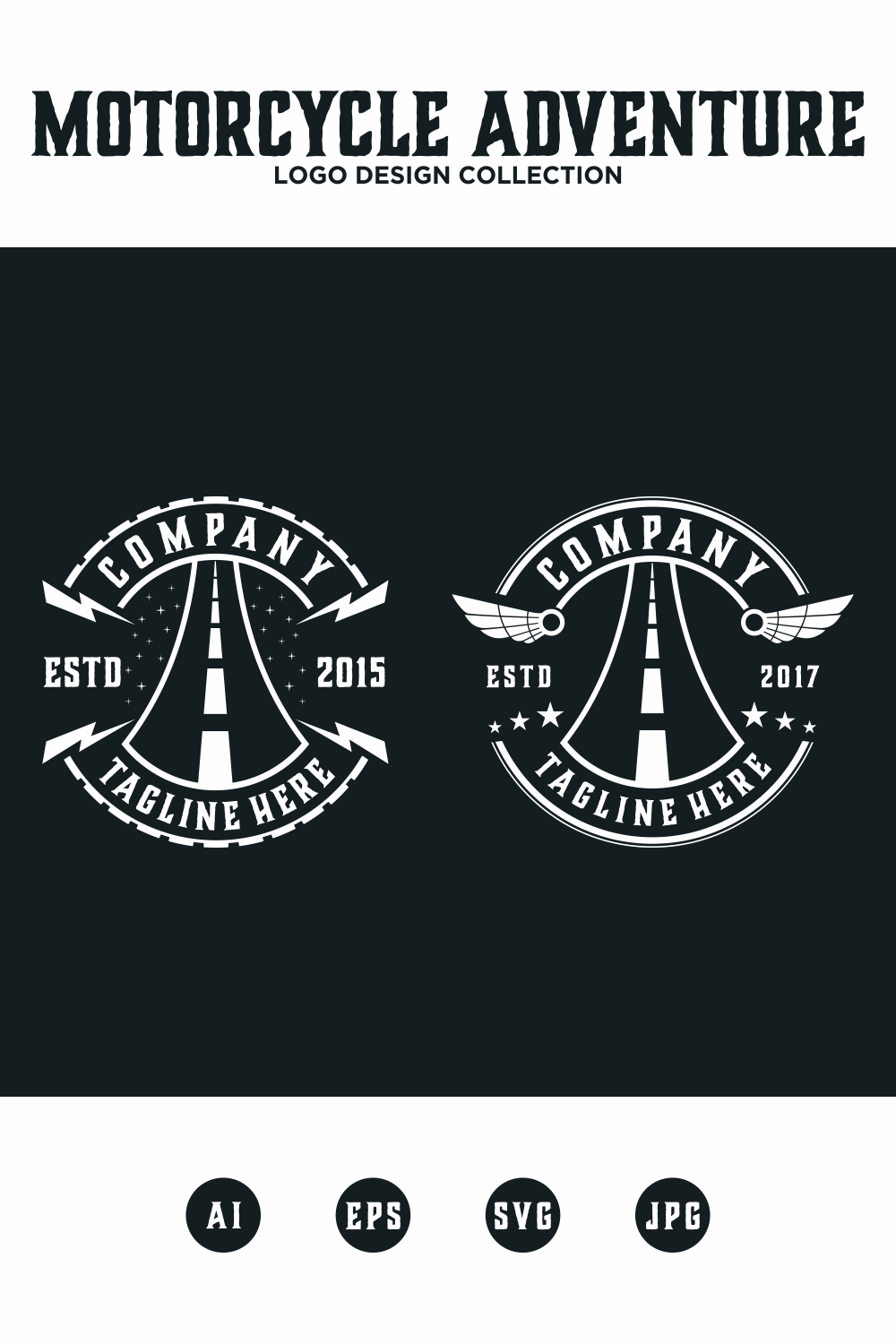 Motorcycle adventure emblem logo Design Collection - only 5$ pinterest preview image.