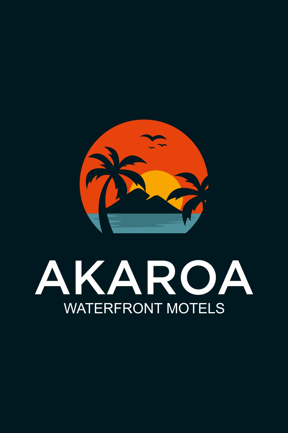 vacation rental logo design inspiration, motel, sea landscape vector with mountains - only 9$ pinterest preview image.