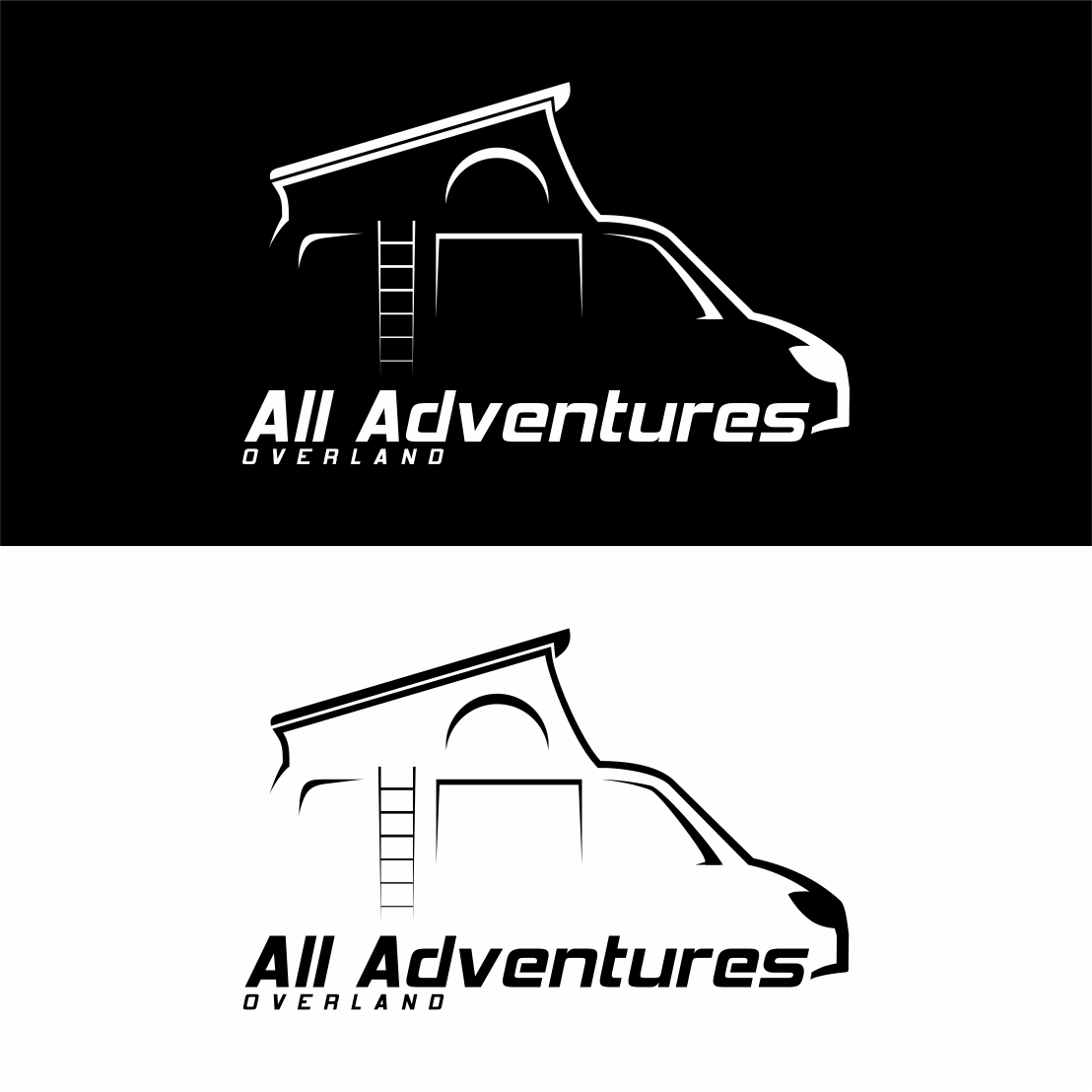 Camper van or recreational vehicle (RV) adventure car logo template, travel and recreation vector design - only 7$ preview image.