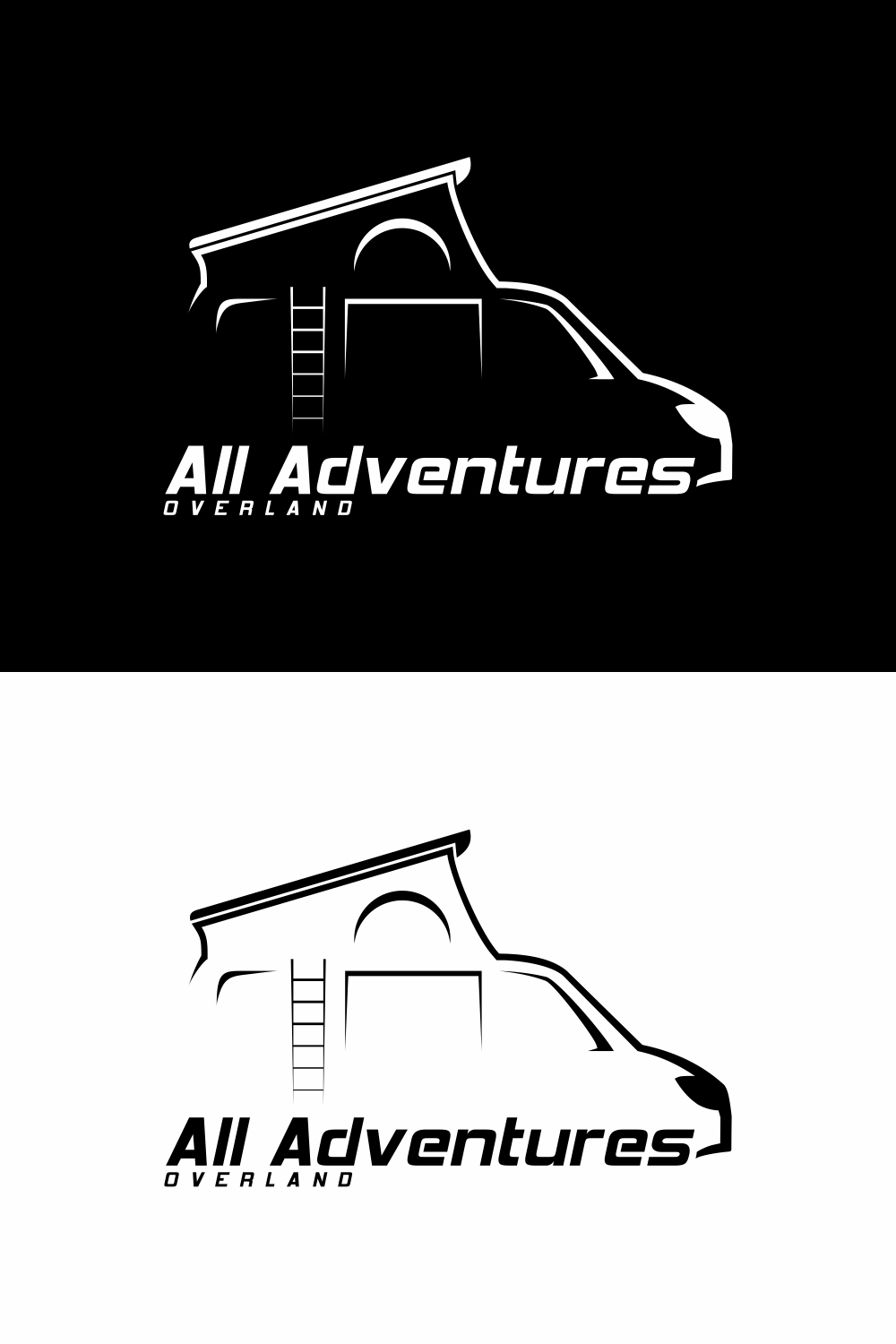 Camper van or recreational vehicle (RV) adventure car logo template, travel and recreation vector design - only 7$ pinterest preview image.