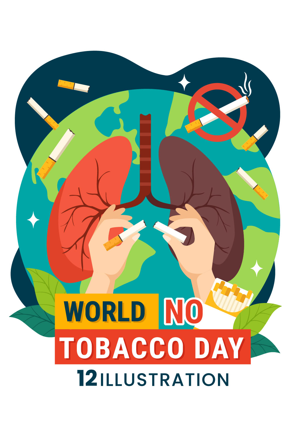 12 World No Tobacco Day Illustration pinterest preview image.