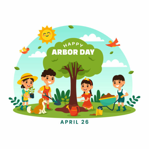 12 Happy Arbor Day Illustration cover image.