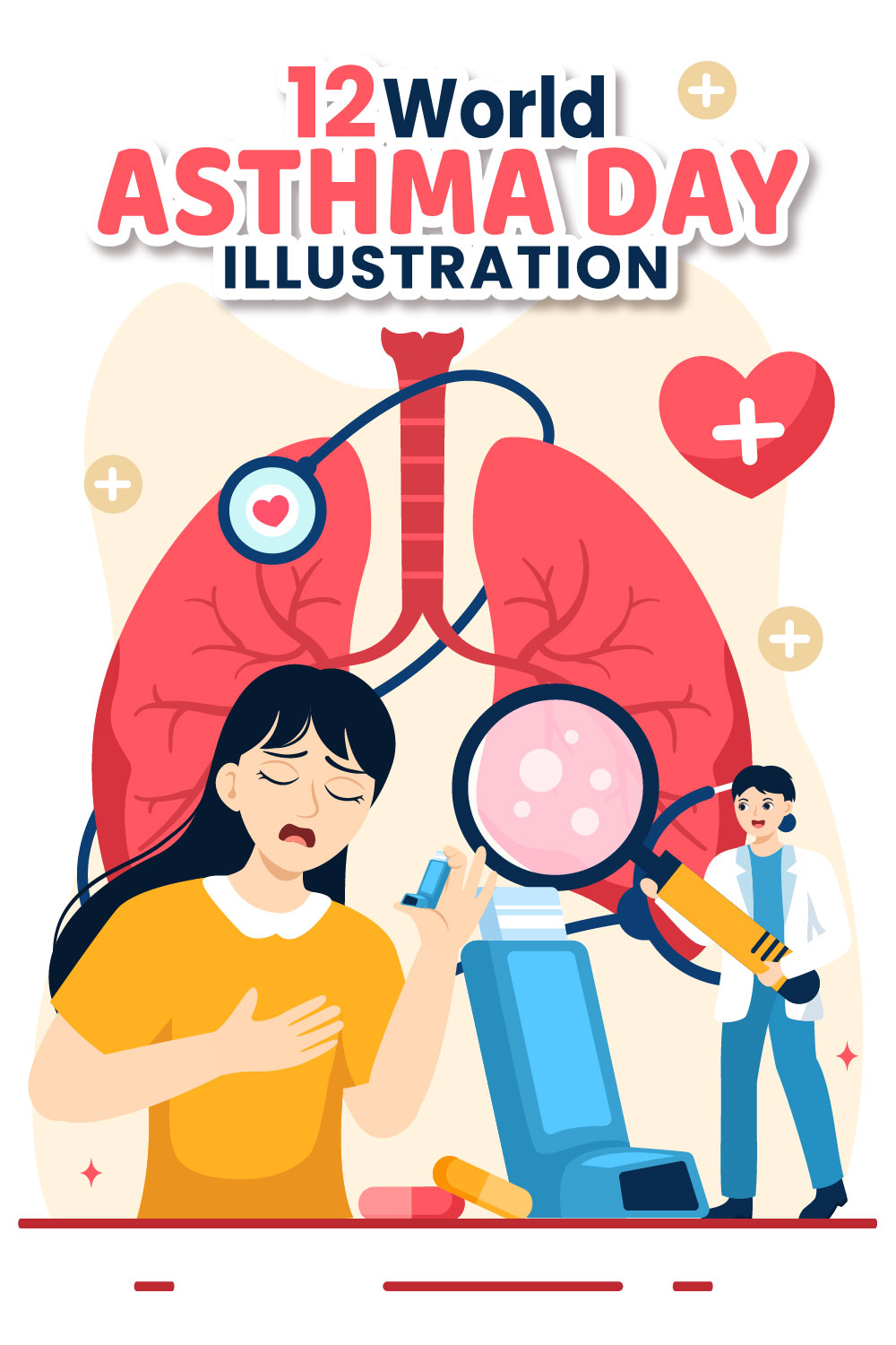 12 World Asthma Day Illustration pinterest preview image.
