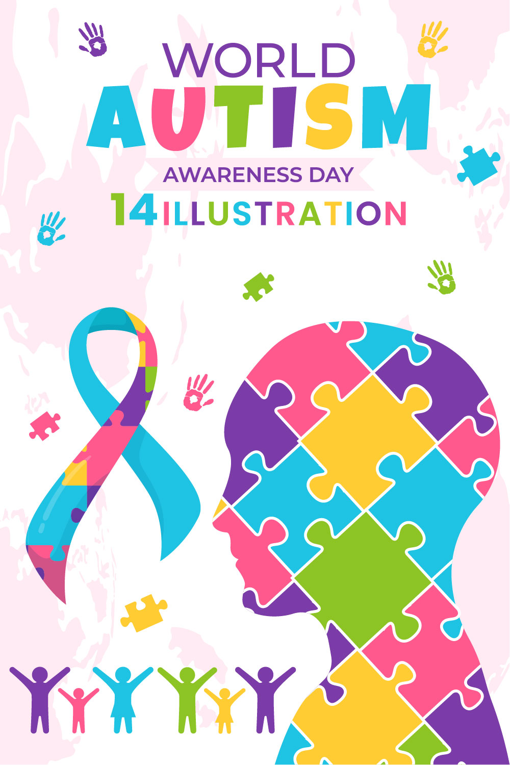 14 World Autism Awareness Day Illustration pinterest preview image.