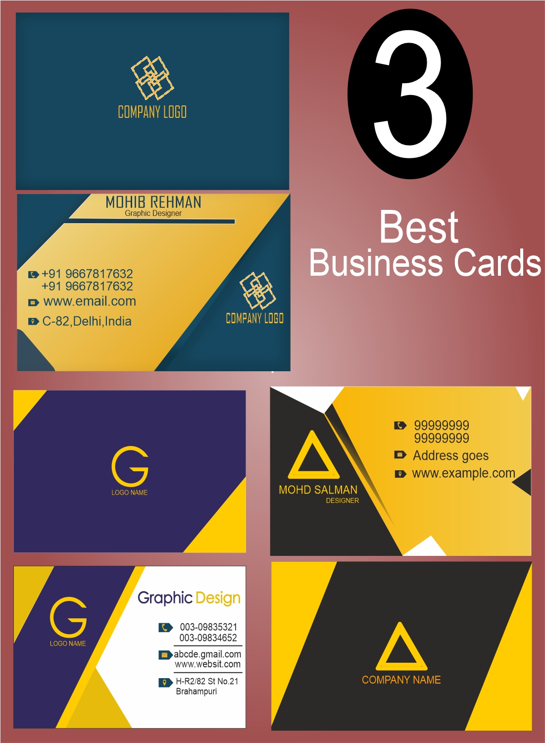 3 Best Business Cards Designs with High-Resolution pinterest preview image.