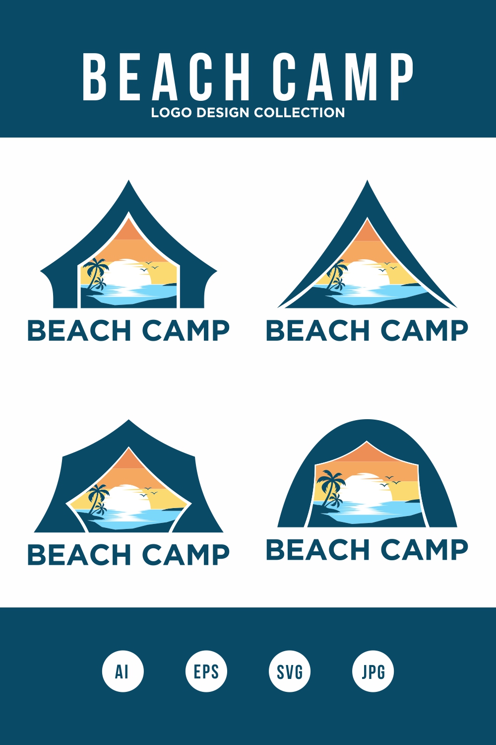 Beach camping logo Design Collection - only 9$ pinterest preview image.