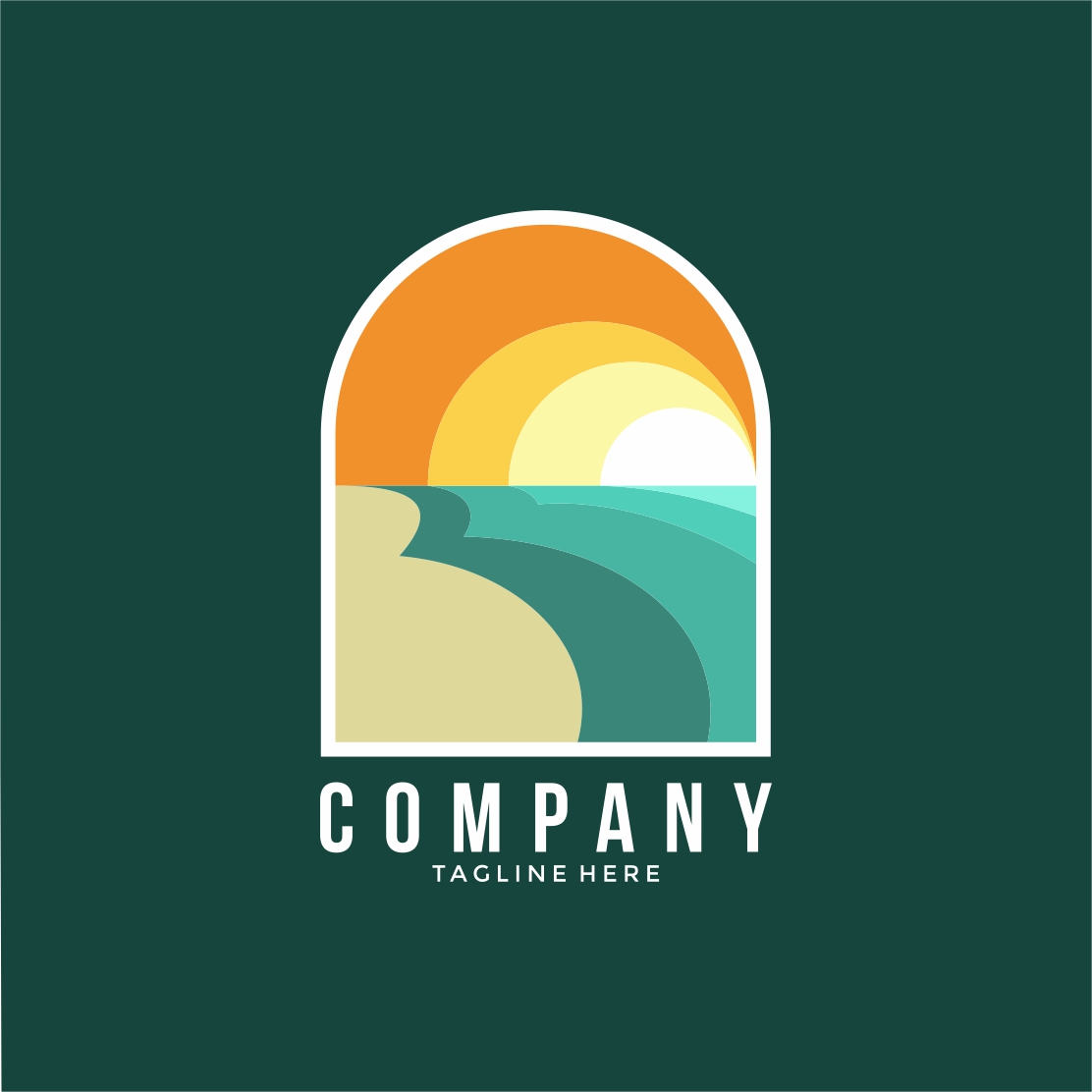 Beach scene logo illustration, summer landscape vector - only 9$ preview image.