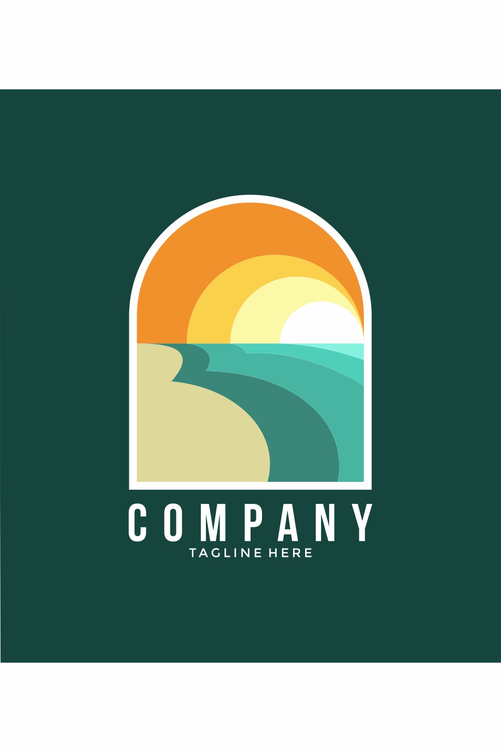Beach scene logo illustration, summer landscape vector - only 9$ pinterest preview image.
