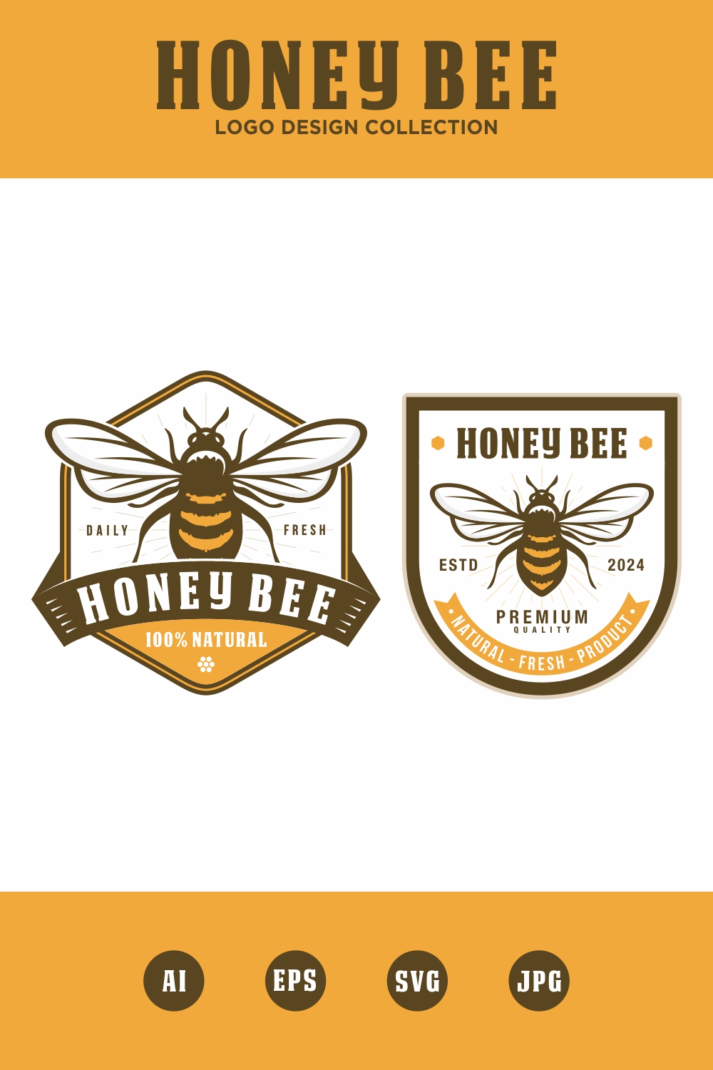 Honey Bee logo design collection - only 10$ pinterest preview image.