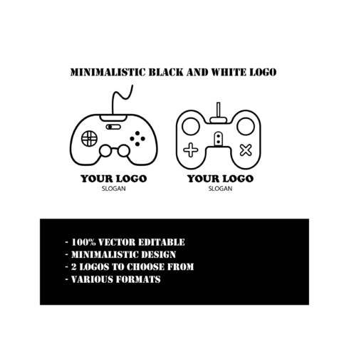 Minimalistic black and white logo for a gaming center cover image.