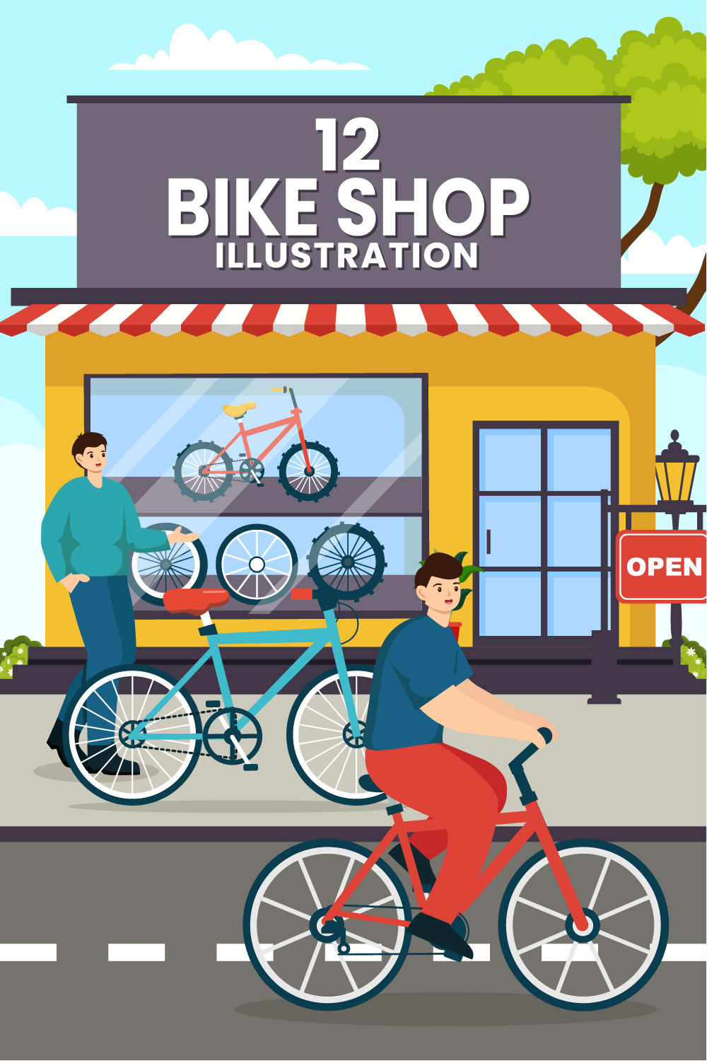 12 Bike Shop Illustration pinterest preview image.