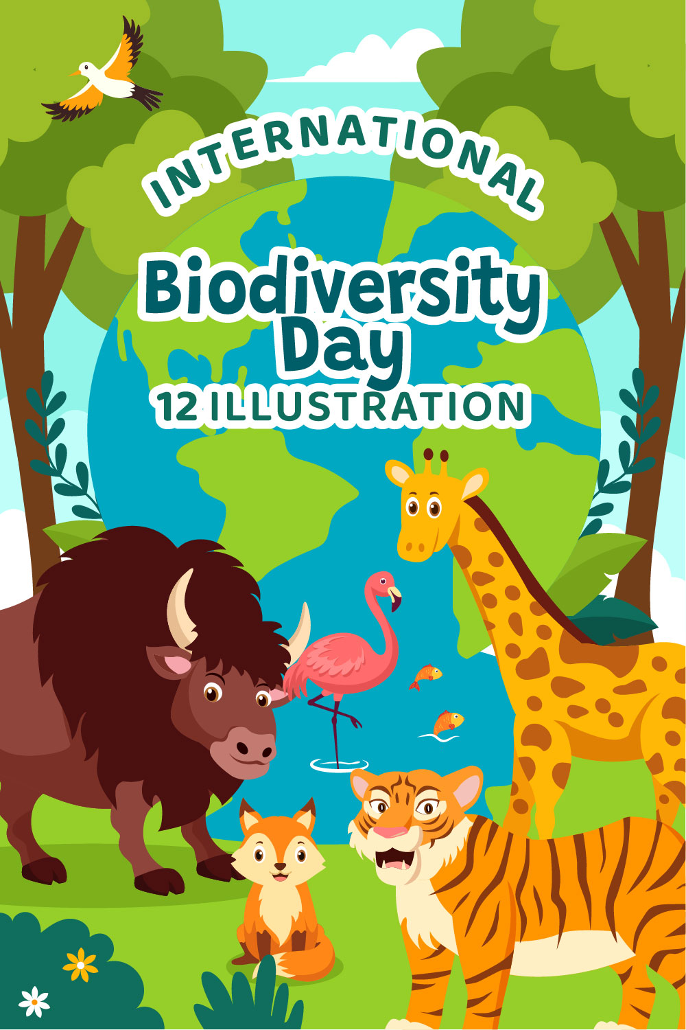 12 World Biodiversity Day Illustration pinterest preview image.