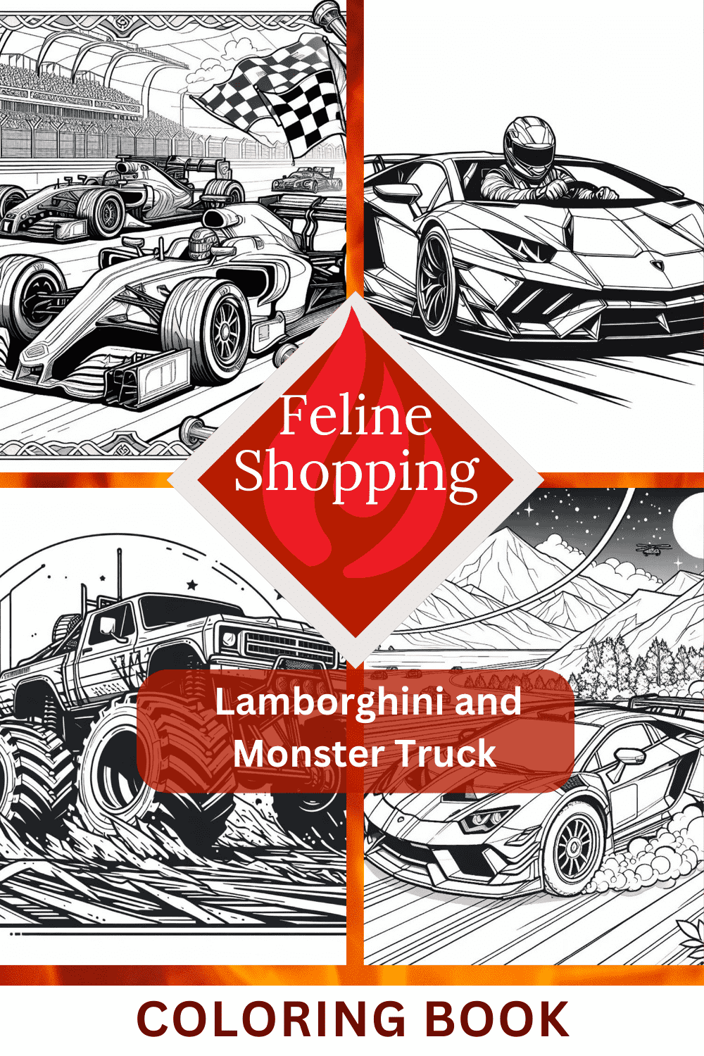 15 Lamborghini and Monster Truck Coloring pages in just 10$ pinterest preview image.