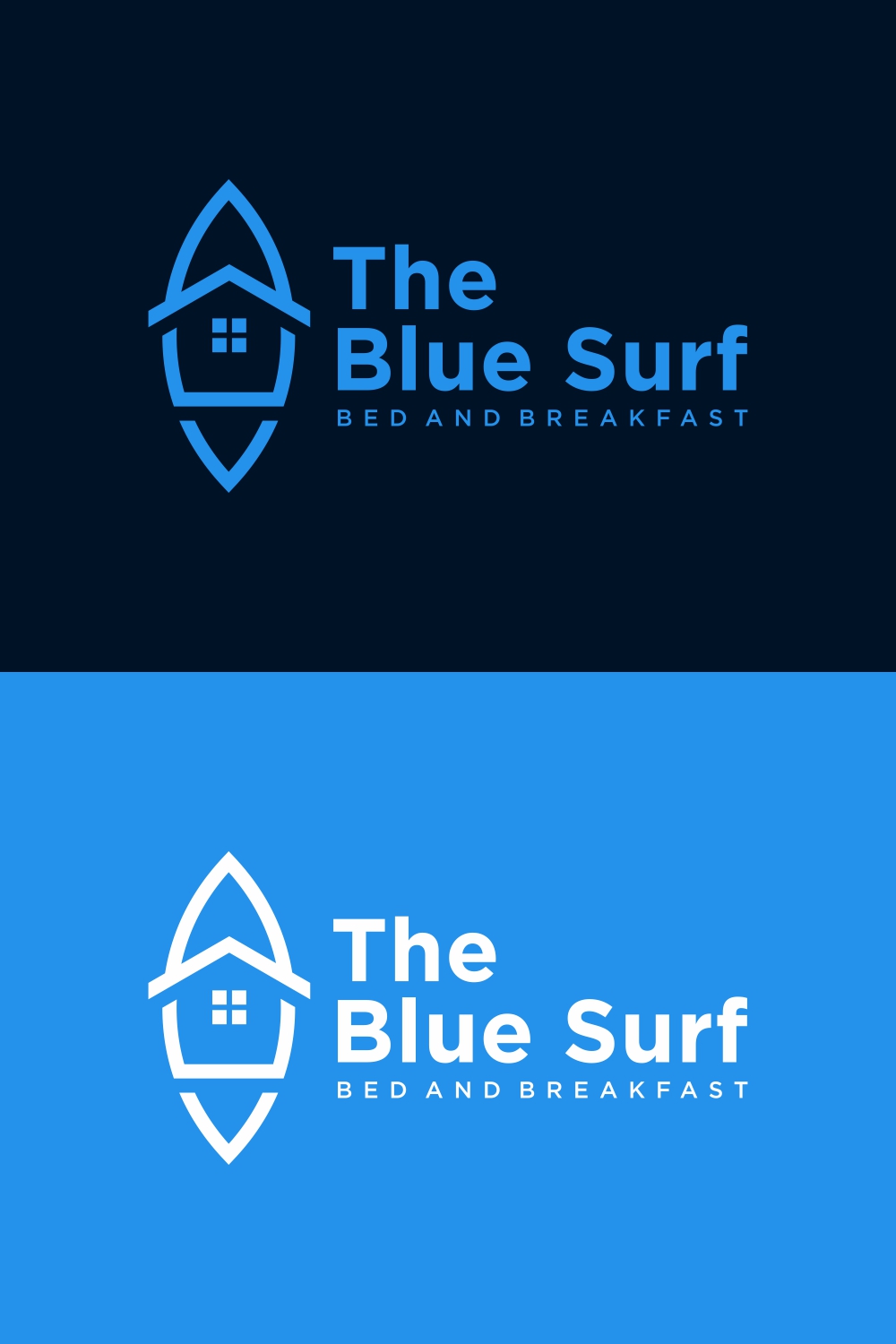 Surf House Logo Beachfront restaurant design illustration - only 8$ pinterest preview image.