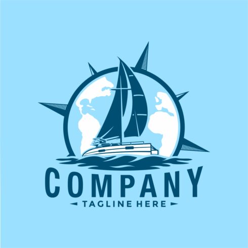 Catamaran, Yacht and Boat Symbol Logo Design with compass background - only 10$ cover image.
