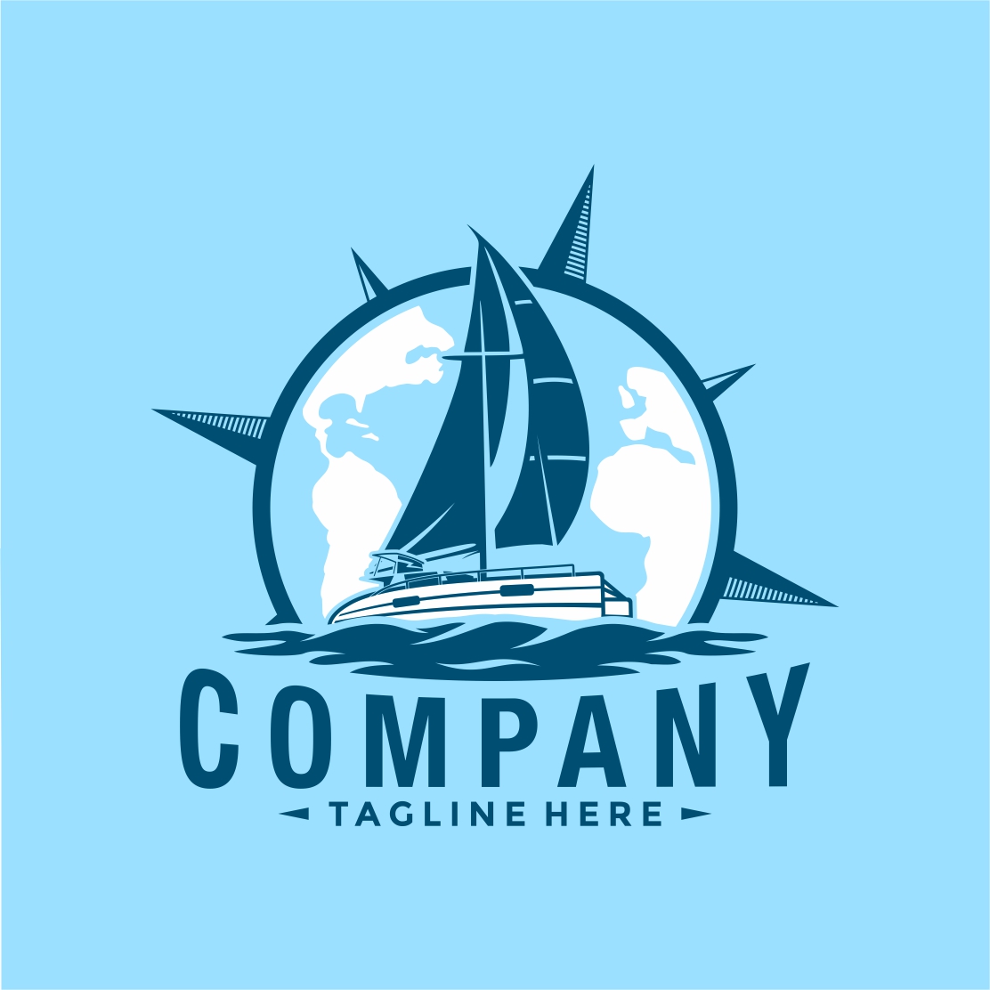 Catamaran, Yacht and Boat Symbol Logo Design with compass background - only 10$ preview image.