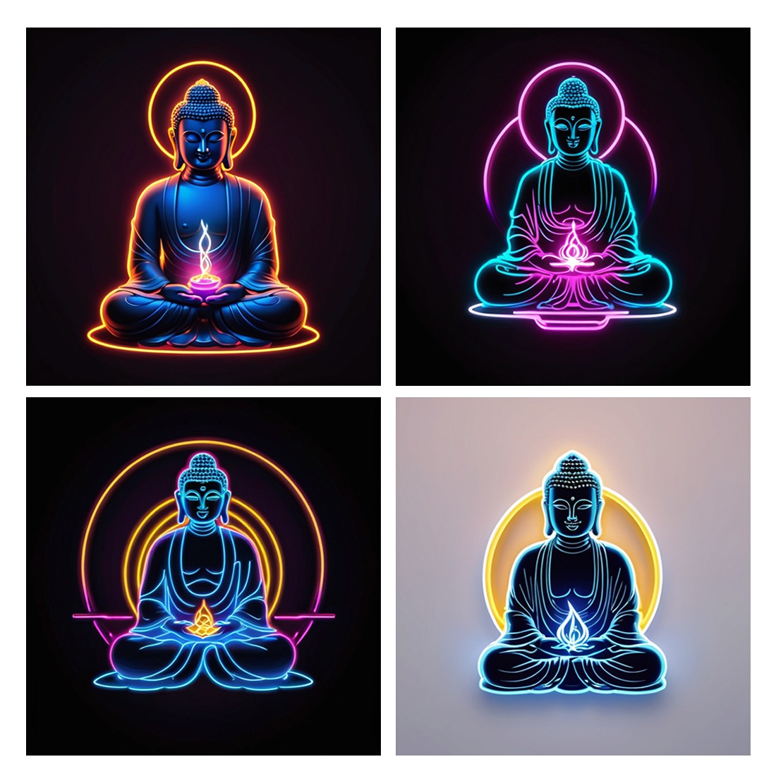 Buddha - Neon Light 3D Effects Logo Design Template preview image.