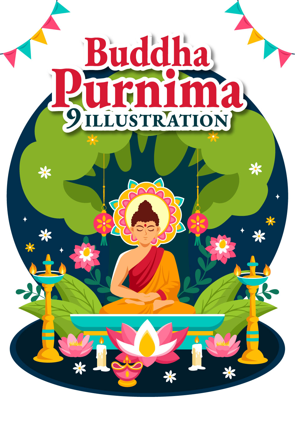 9 Buddha Purnima Illustration pinterest preview image.