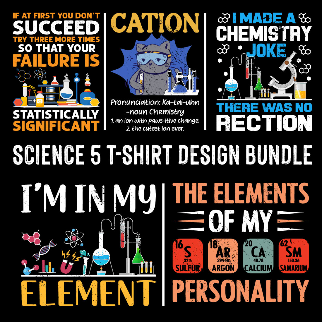Science 5 t shirt design bundle preview image.
