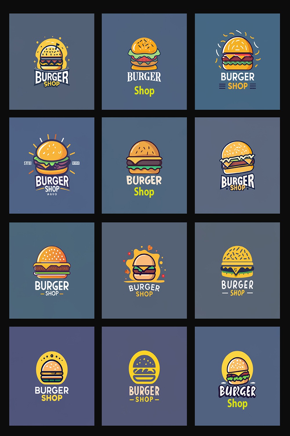 Burger Shop - Logo Design Template Total = 12 pinterest preview image.