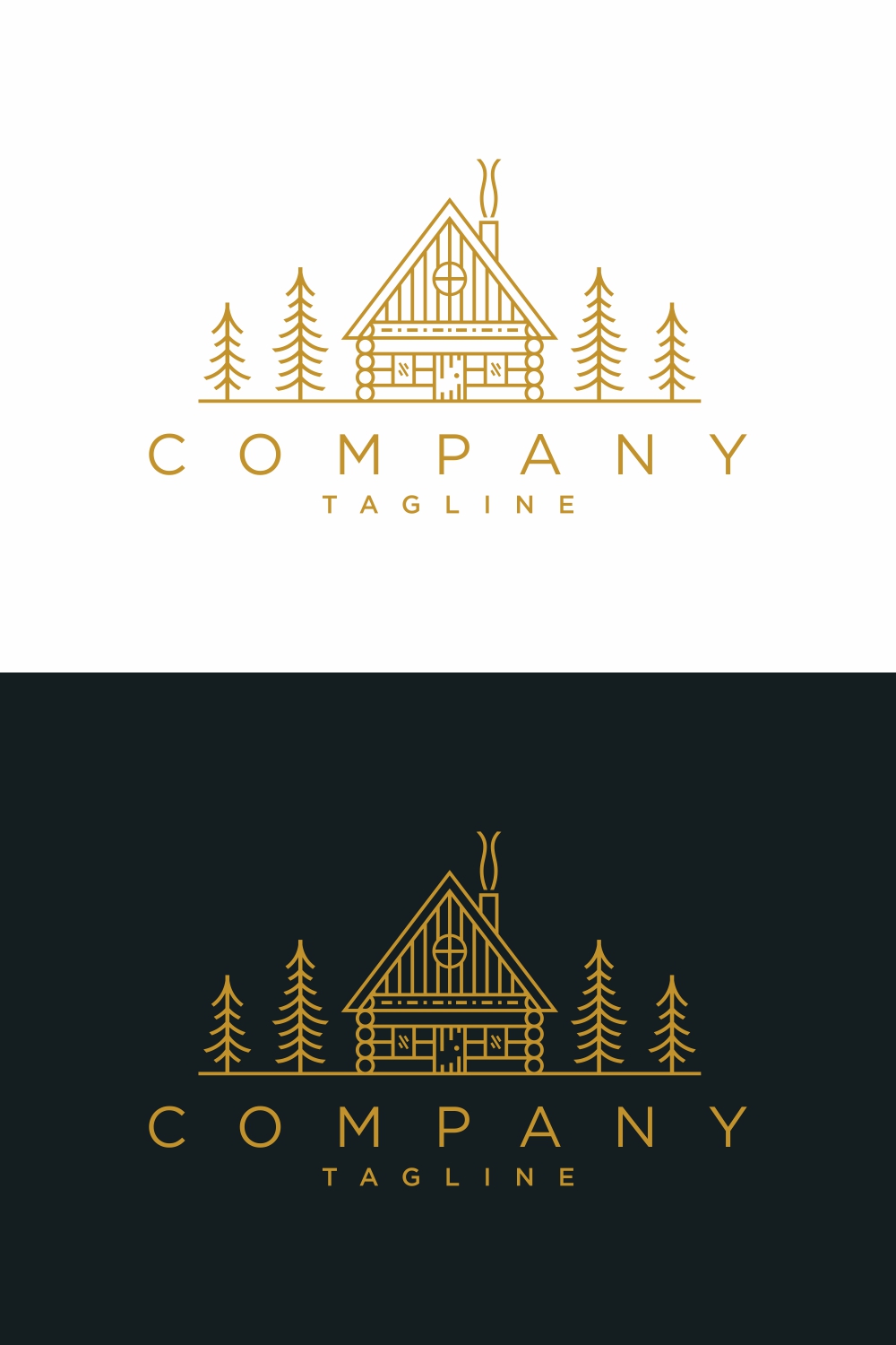 Cabin logo design illustration Cottage template design with minimalist line art - only 10$ pinterest preview image.