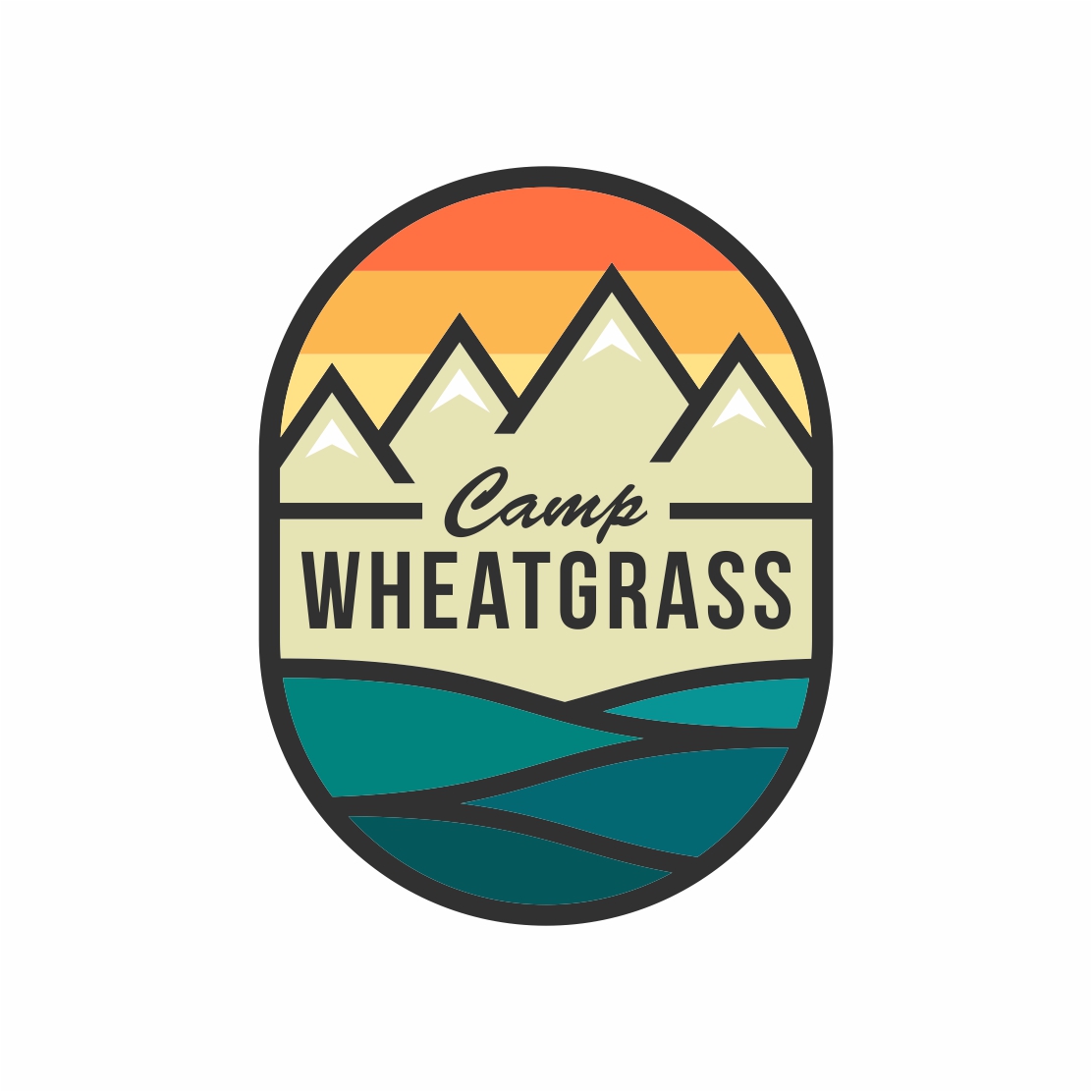 Outdoor adventure camp logo design template with mountain view and on wheat grass - only 10$ preview image.