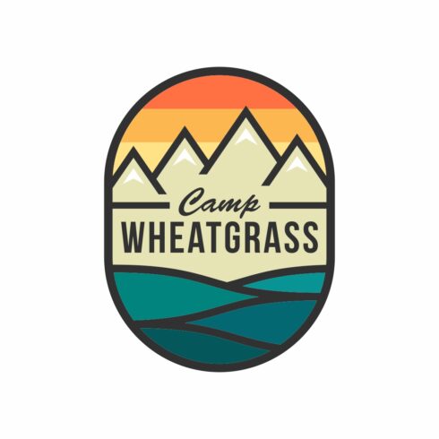 Outdoor adventure camp logo design template with mountain view and on wheat grass - only 10$ cover image.