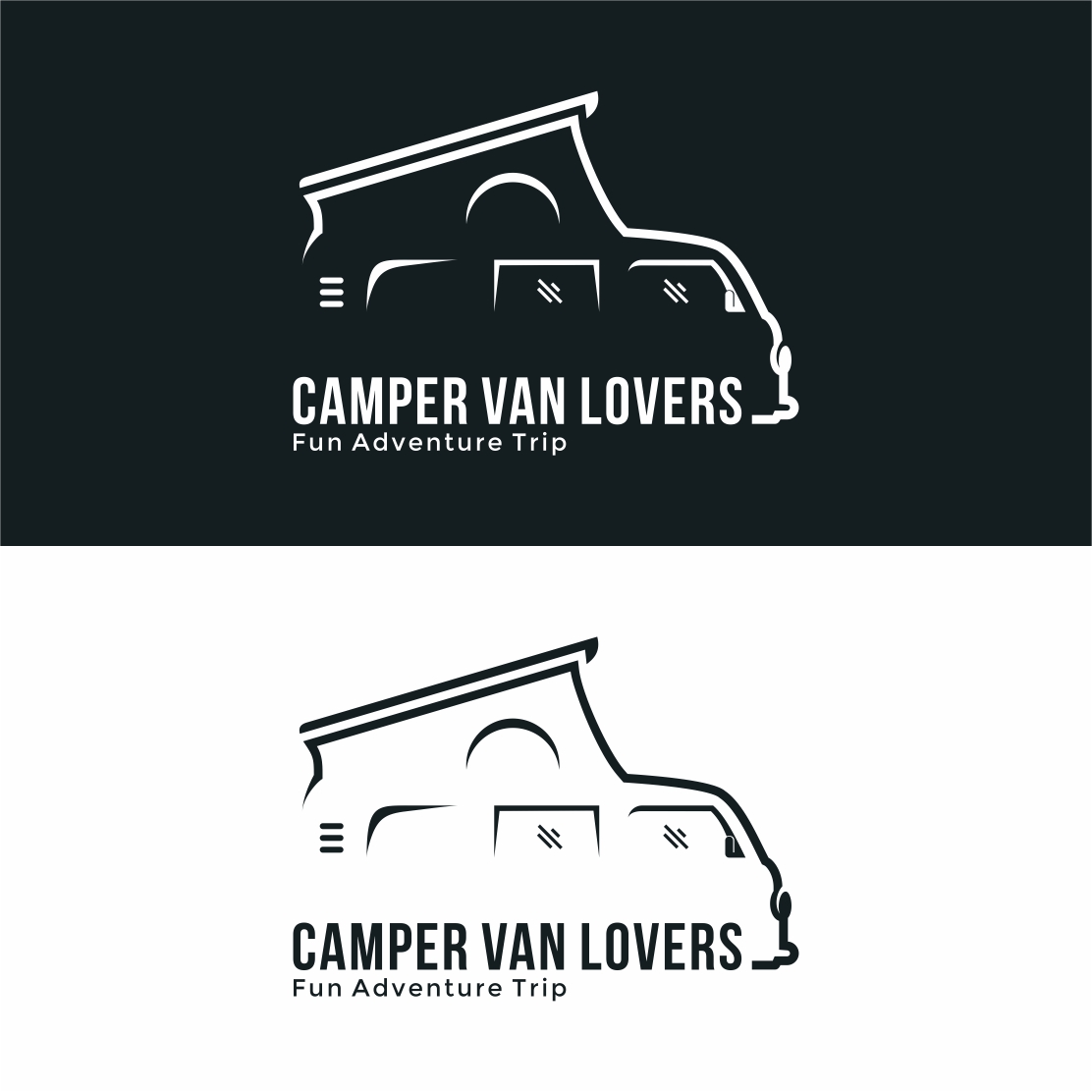 Camper van or recreational vehicle (RV) adventure car logo template, Travel and leisure vector design - only 8$ preview image.