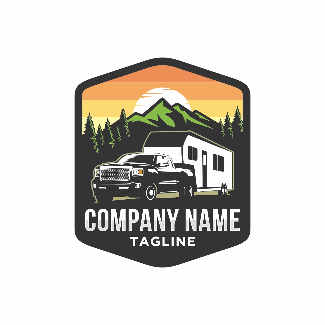 Camper van or recreational vehicle (RV) adventure car logo template, Travel and leisure vector design - only 10$ preview image.