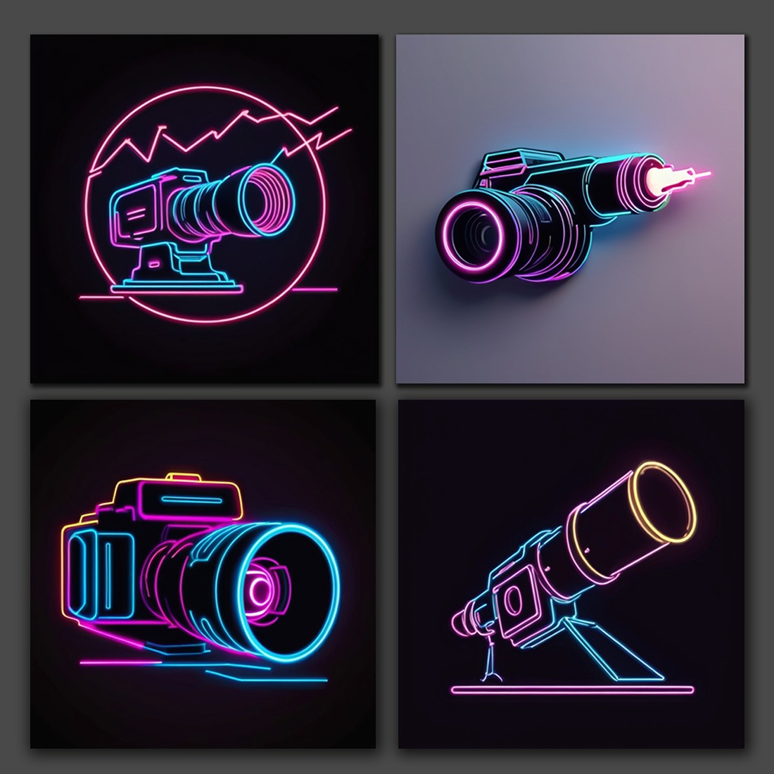 Canon Camera - 3D Neon Light Effect Logo Design Template Total = 04 preview image.