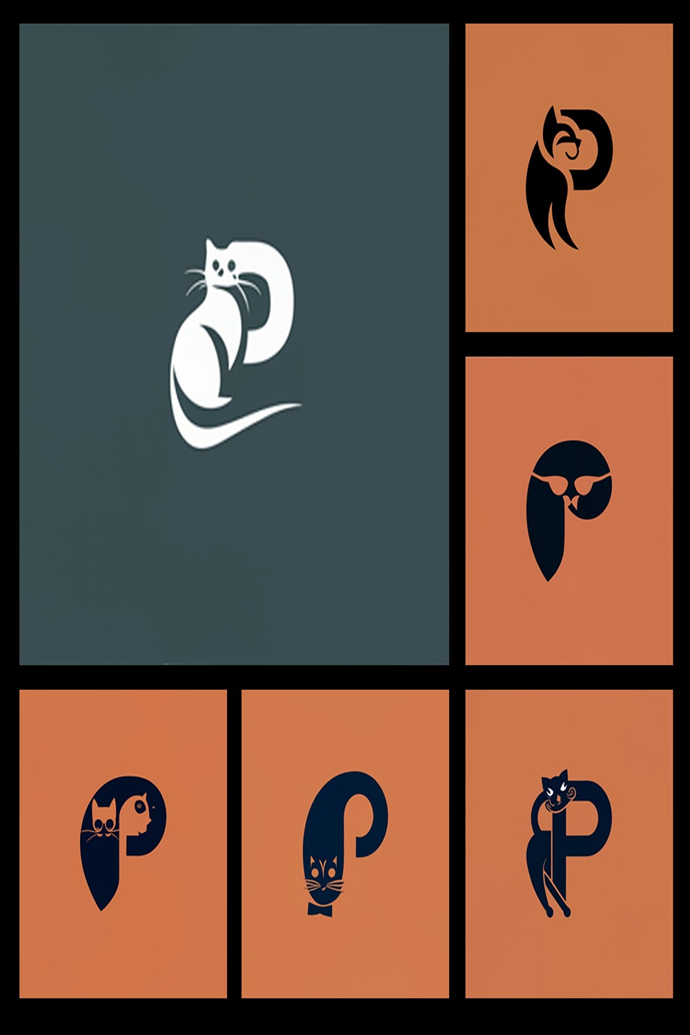 Letter "P" Logo - With Cat Shape Design Template Total = 06 pinterest preview image.