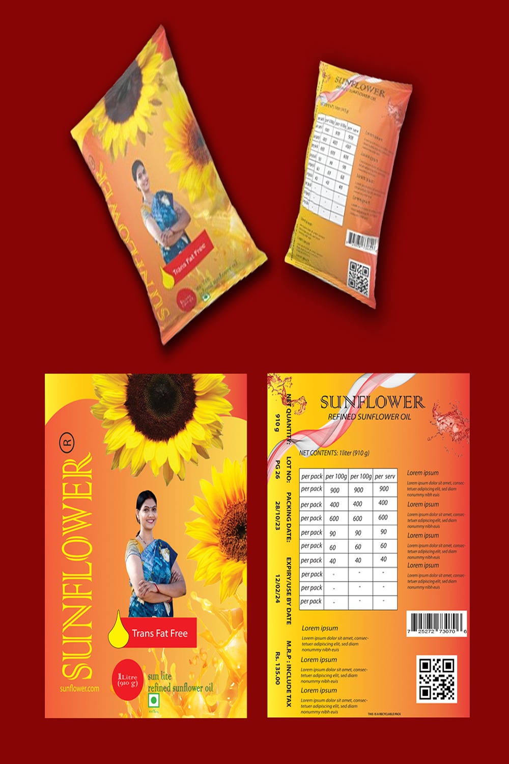 Cooking Oil Packaging Pouch Design Template pinterest preview image.