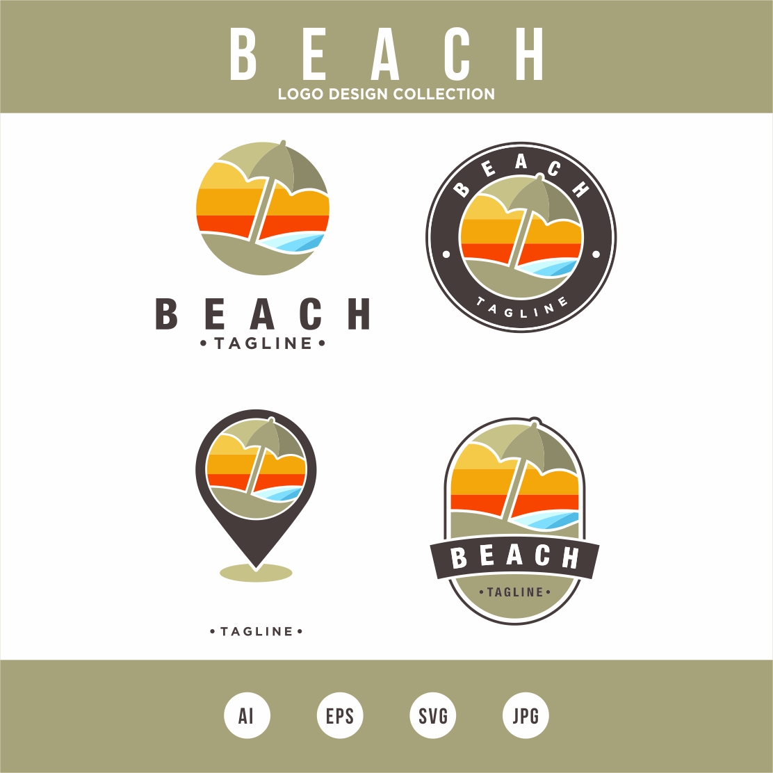 Beach logo design collection with beach umbrella Vector - only 10$ cover image.