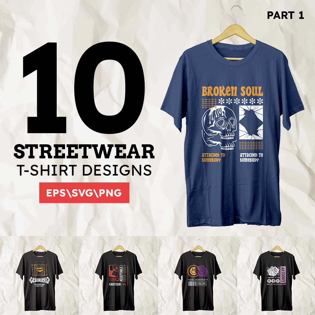 Streetwear T-shirt Designs Vector Bundle cover image.