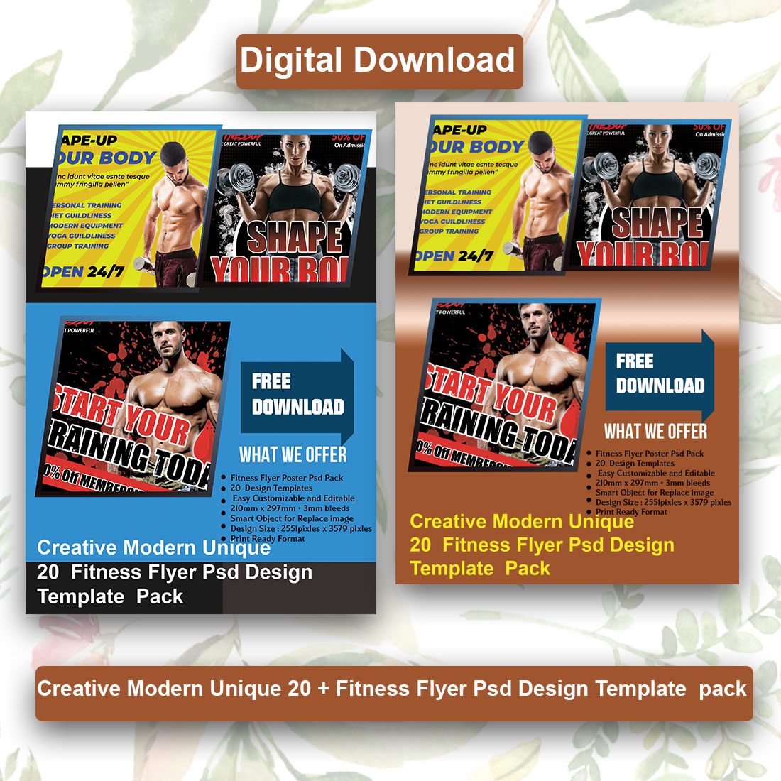 Creative Modern Unique 20 + Fitness Flyer PSD Design Template pack cover image.