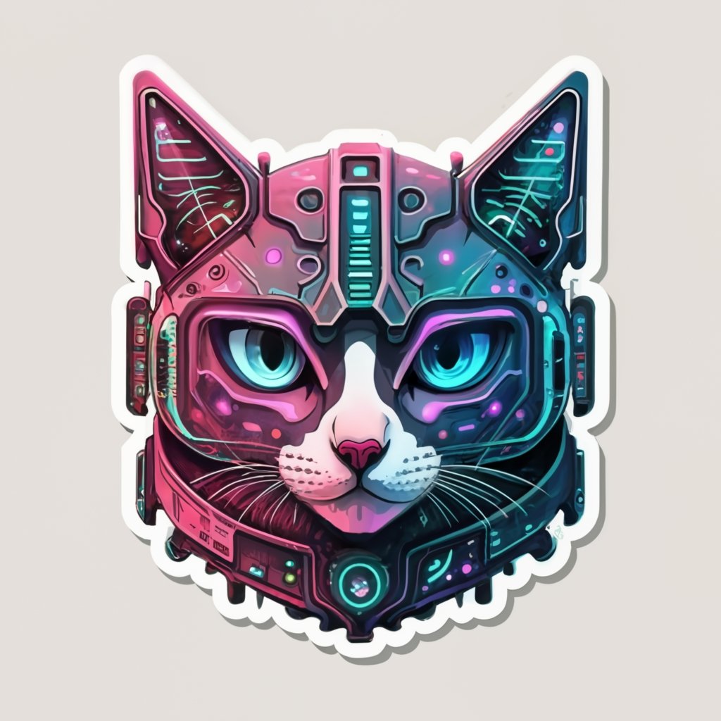 cyberpunk cat sticker design futuristic cat ill 833